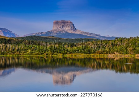 Scenic views of Old Chief Mountain, from Police Outpost Lake Provincial Park Alberta, Canada