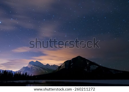 Night scenery Mount Rundle and Vermilion Lakes Banff National Park Alberta Canada