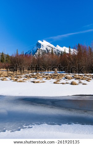 Mount Rundle and Vermilion Lakes in winter, Banff National Park Alberta Canada