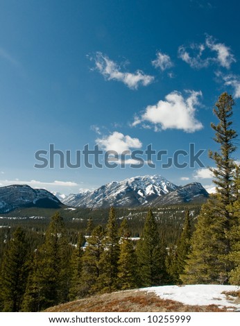 Snow covered Rocky Mountains in Banff National Park Alberta Canada