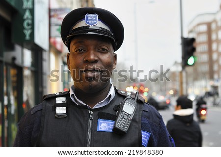 London, United Kingdom - 28. December  2007., Community Support Officer of the Metropolitan Police,Portrait captured on the street of London and with the will of Officer to pose, some noise may occur
