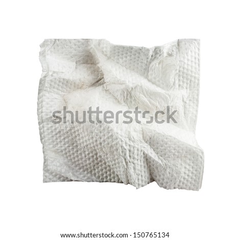 Square used napkin, isolated on white.