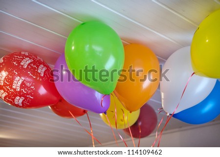 Flying air balloons for birthday with German congratulation