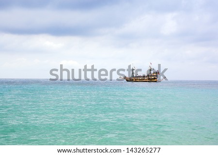 Ship in the sea with bad weather, Side, Turkey