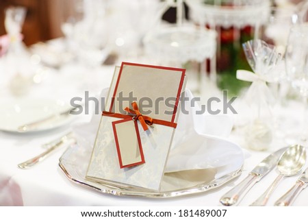 Beautiful elegant table set  for wedding or event party, indoors