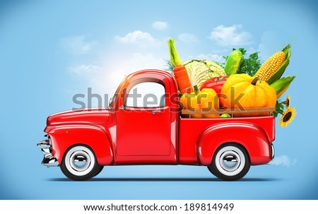 Pickup truck loaded by vegetables.