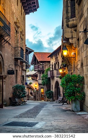 A street of medieval town in Europe.