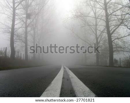 Country road on a misty.