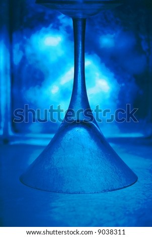 cool blue: upside down martini glass, glass blocks with jack frost wintry ice crystal patterns