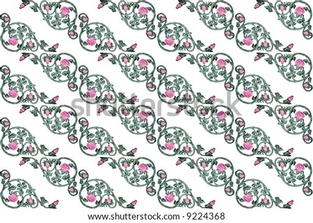 old wrought iron pink rose vine as diagonal repeat background pattern