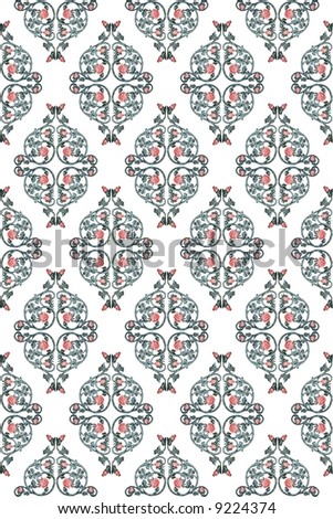 old wrought iron red rose vine as medallion repeat background pattern
