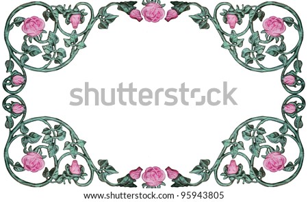 vintage wrought iron rose vine design as border, frame