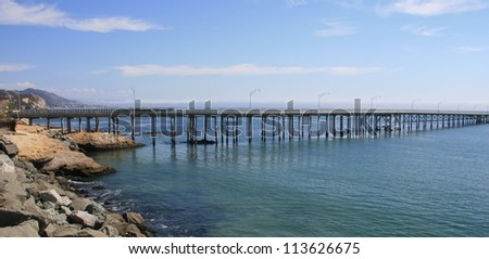 Horizontal view of an ocean pier on the central California coast