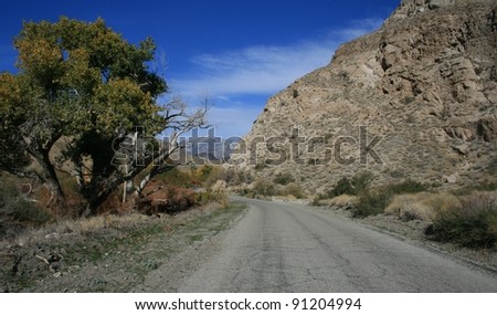Trees, geology and sky, Whitewater Canyon Road, California