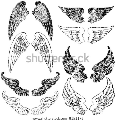 stock vector Eight Pairs of Grunge Angel Wings