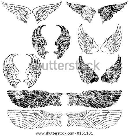 stock vector Eight Pairs of Grunge Angel Wings