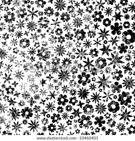 black and white flowers background. stock vector : Black and White Grunge Flowers Background