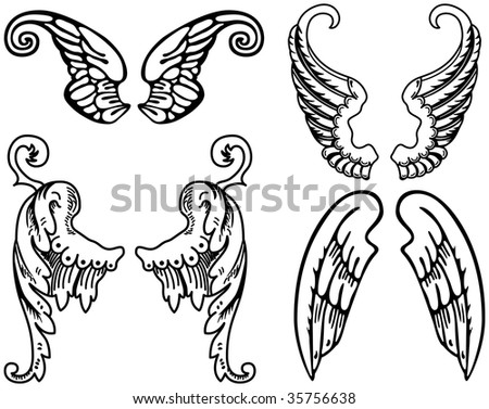 stock photo Four Sets of Black and White Angel Wings