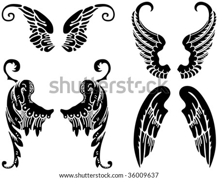 stock vector Four Sets of Black Angel Wings
