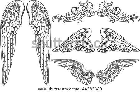 stock vector Four Sets of Detailed Angel Wings