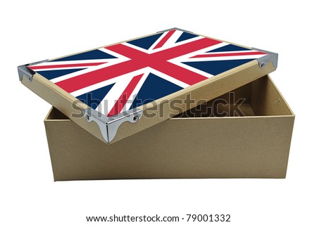 Recycle paper box with UK flag isolated on white