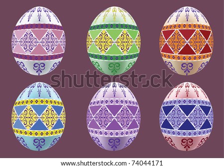 painted easter eggs designs. stock vector : Six easter eggs
