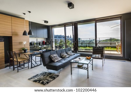 Modern Interior Design Room With Panoramic Windows