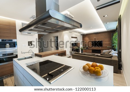 Modern Living Room With Open Space Kitchen Interior Design Stock Photo 