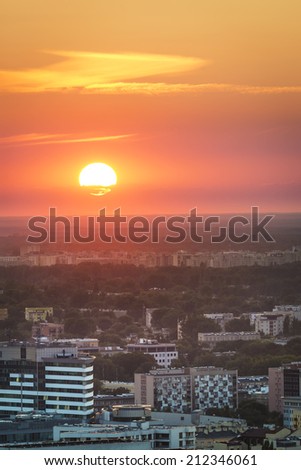 Sundown over Warsaw city. Warsaw is a capital of Poland, Europe.