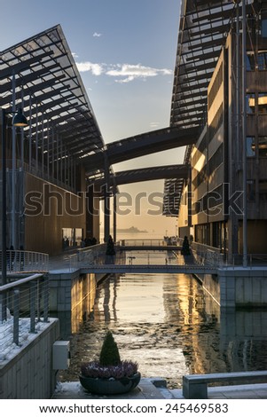 OSLO, NORWAY - DECEMBER 31, 2014: Astrup Fearnley Museum of Modern Art . It was built as part of Tjuvholmen Icon Complex (2006-2012) in Aker Brygge district and was designed by Renzo Piano Building.