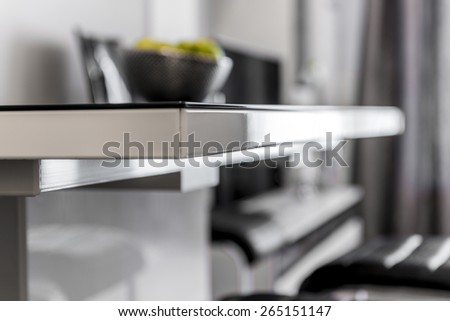 Close up of modern black and white table