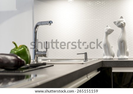 Detail of modern white kitchen clean interior design