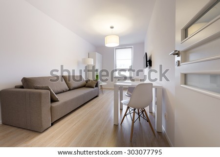 Compact, modern sleeping room interior design in scandinavian style