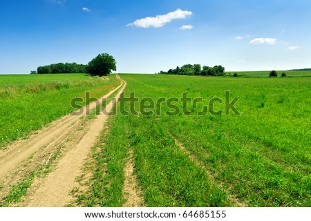 Summertime countryside ecological landscape with road, Poland, Europe