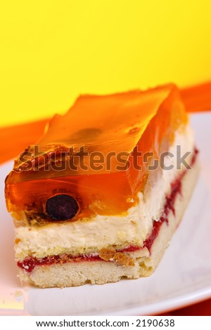 Fruit cake with jelly on top