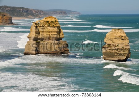 Eroded rock formations at the Twelve Apostles on the Great Ocean Road, Australia