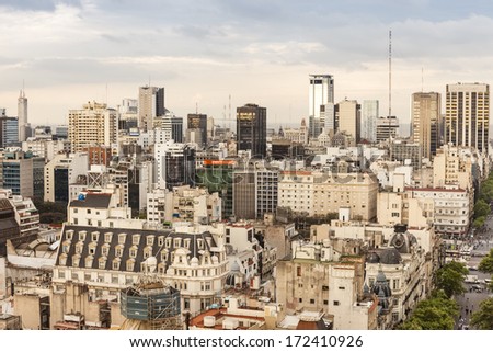 Buenos Aires, Argentina-circa 2013: Aerial photo. Panorama of Buenos Aires with different architectural  buildings