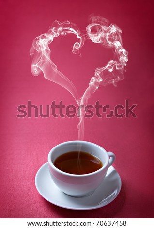 cup of tea with steam in a heart shape