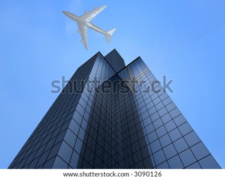 business tower and plane