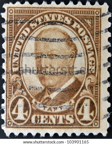 UNITED STATES OF AMERICA - CIRCA 1938: A stamps printed in the USA shows image of President William Taft, circa 1938
