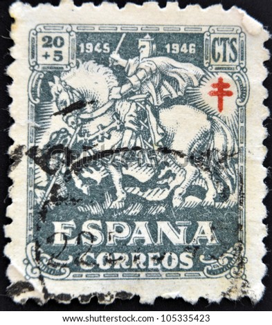 SPAIN - CIRCA 1945: A stamp printed in Spain shows a gentleman of the Crusades, circa 1945