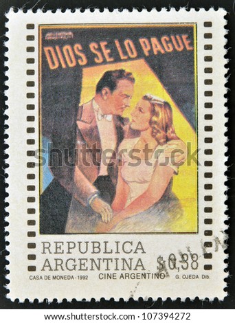 ARGENTINA - CIRCA 1992: A stamp printed in Argentina dedicated to cinema shows poster for the film \