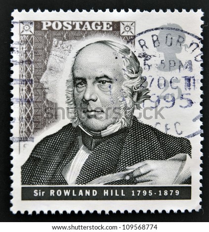 UNITED KINGDOM - CIRCA 1995: mail stamp printed in Great Britain commemorating the work of postage pioneer Sir Rowland Hill, circa 1995