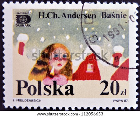 POLAND - CIRCA 1987: A stamp printed in Poland dedicated to tales of Hans Christian Andersen, circa 1987