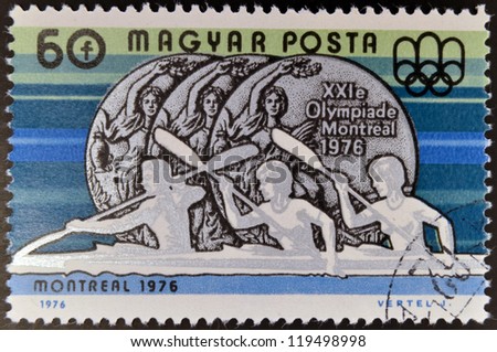 HUNGARY - CIRCA 1976: A stamp printed in Hungary shows Rowing sports, circa 1976
