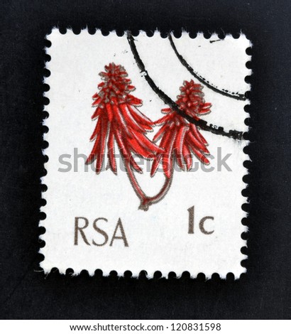 REPUBLIC OF SOUTH AFRICA - CIRCA 1988: A stamp printed in Republic of South Africa shows image of a red plant sprig, circa 1988