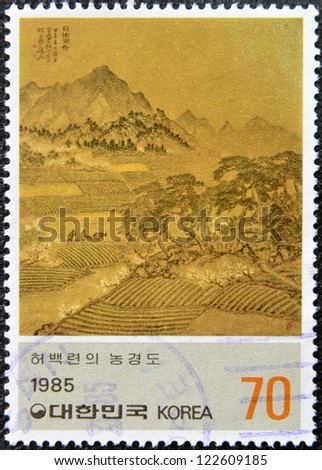 KOREA - CIRCA 1985: A stamp printed in Korea shows image of Chinese Painting, circa 1985.
