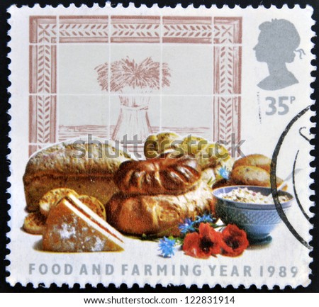 UNITED KINGDOM - CIRCA 1989: A stamp printed in Great Britain dedicated to food an farming, shows Cereal Produce, circa 1989