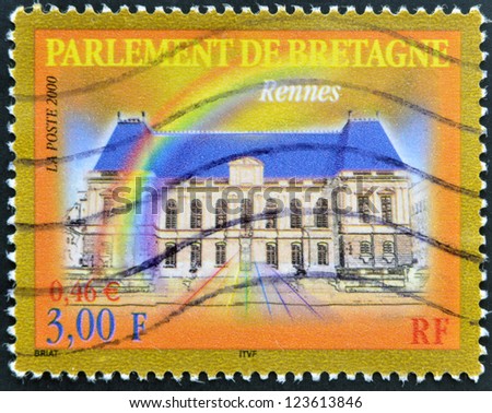 FRANCE - CIRCA 2000: A stamp printed in France shows Parliament of Brittany in Rennes, circa 2000