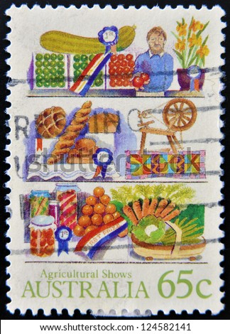 AUSTRALIA - CIRCA 1987: A stamp printed in Australia shows farm products, Agricultural Shows series, circa 1987